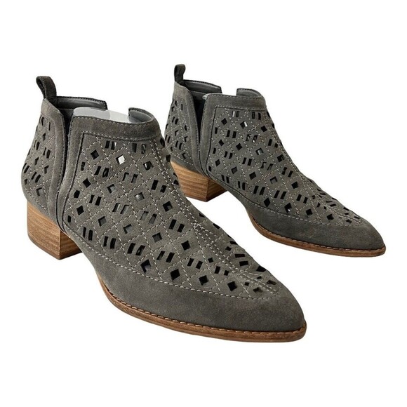 Gianni Bini 11 Gray Laser Cut Suede Split Shaft Bootie - Picture 1 of 7